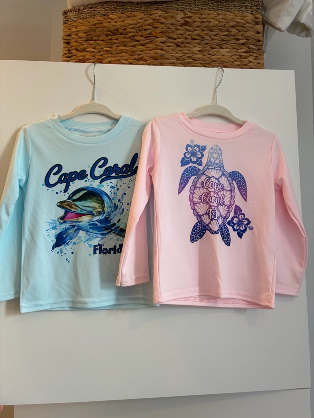 Kids Sun Shirts with Sun Protection - Long Sleeve Rash Guard Tops - Blue & Pink